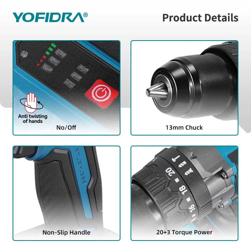 YOFIDRA Brushless Cordless Impact Drill
