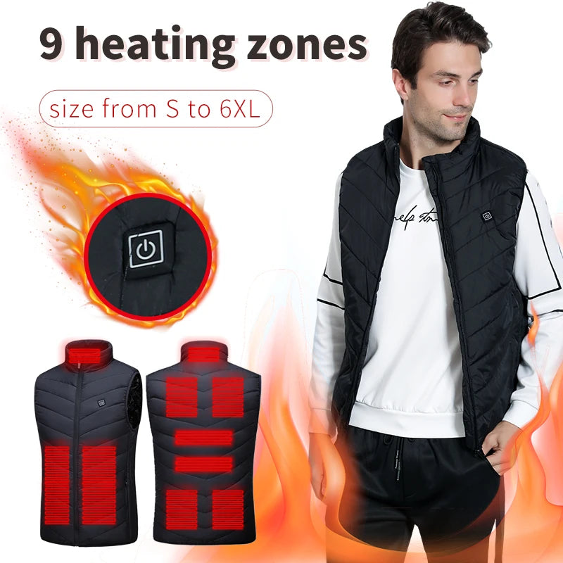 Unisex USB-Powered Heated Vest with 9 Heating Zones