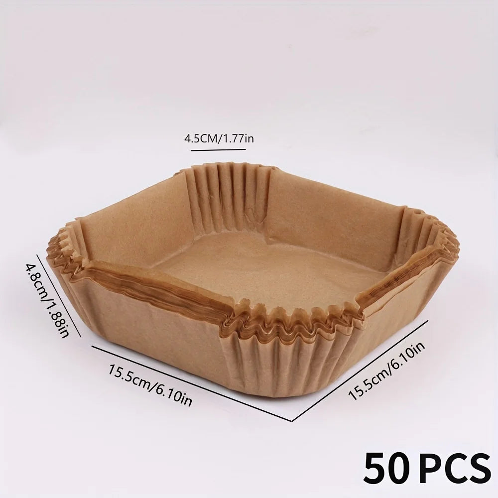 50 Pack Disposable Air Fryer Paper Liners – Non-Stick Baking Sheets