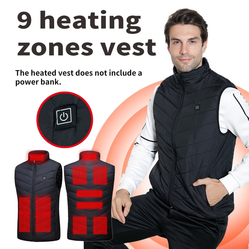 Unisex USB-Powered Heated Vest with 9 Heating Zones