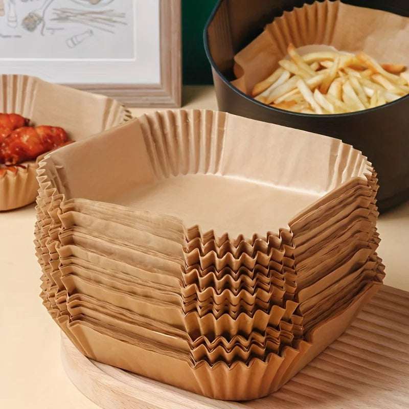 50 Pack Disposable Air Fryer Paper Liners – Non-Stick Baking Sheets