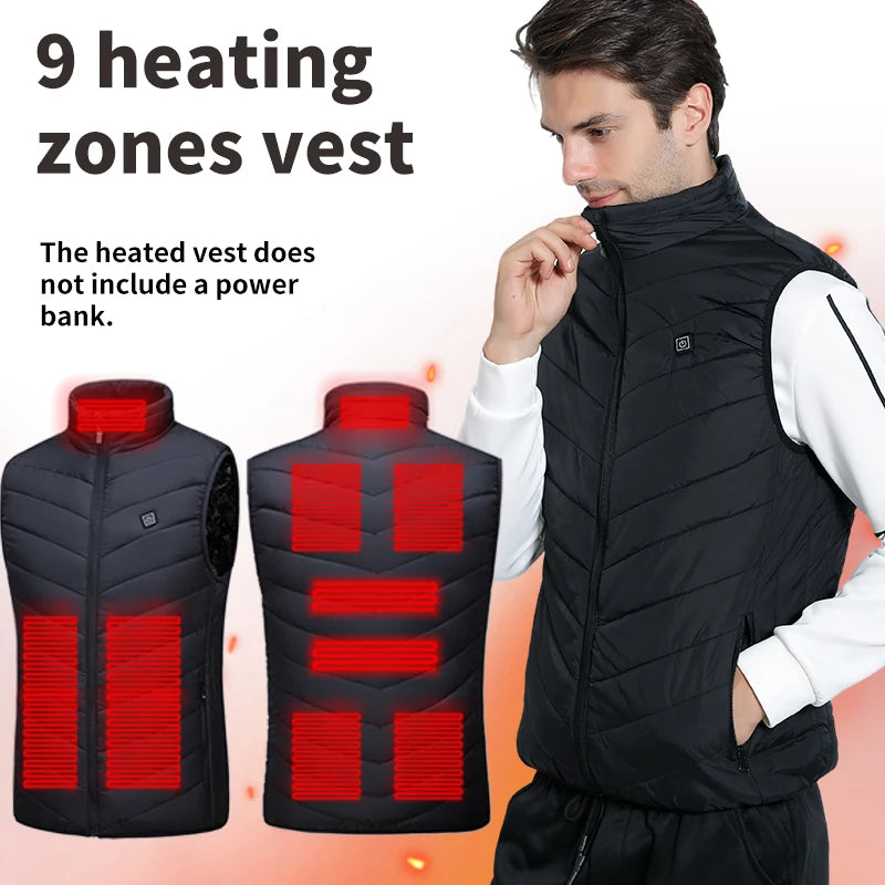 Unisex USB-Powered Heated Vest with 9 Heating Zones