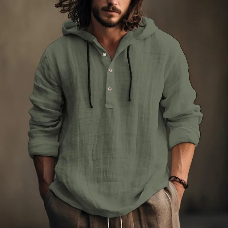 Men's Casual Cotton-Linen Long Sleeve Shirt