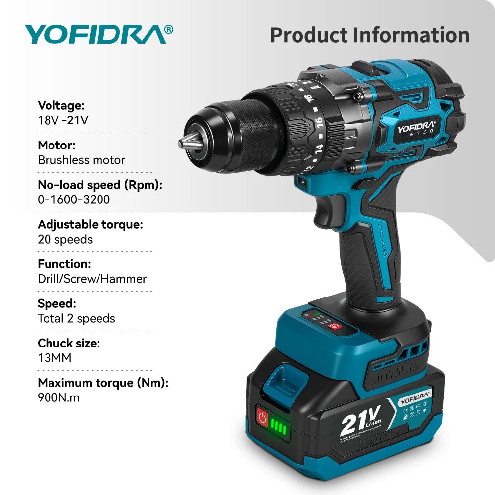 YOFIDRA Brushless Cordless Impact Drill
