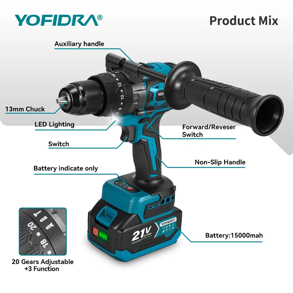YOFIDRA Brushless Cordless Impact Drill