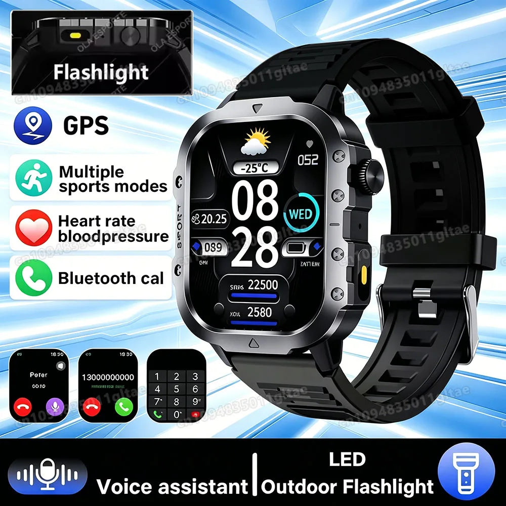 Men's Rugged Smartwatch with GPS & Flashlight