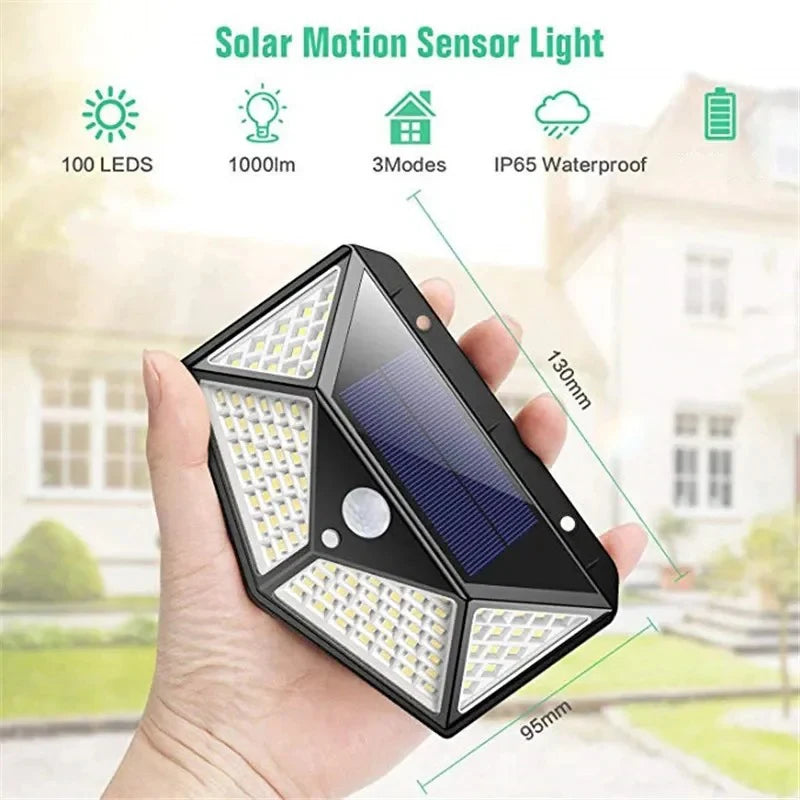 100 LED Solar Motion Sensor Lights – Outdoor Security Wall Lighting