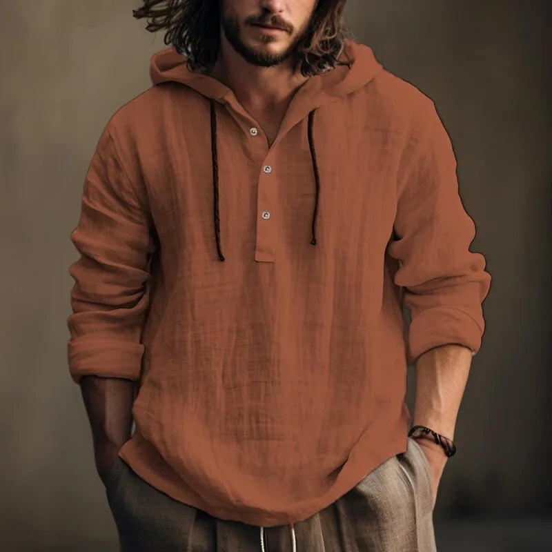 Men's Casual Cotton-Linen Long Sleeve Shirt