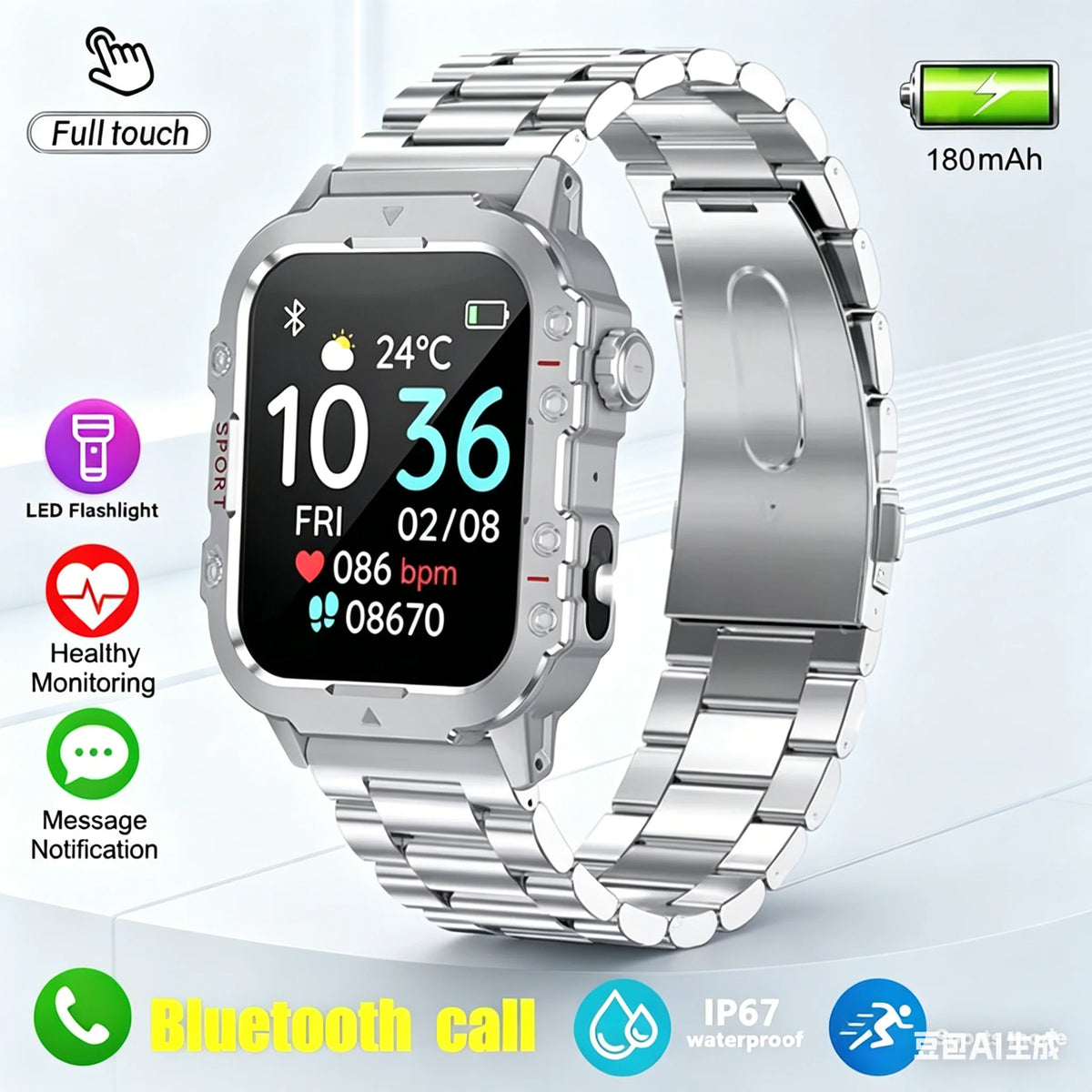 Men's Rugged Smartwatch with GPS & Flashlight