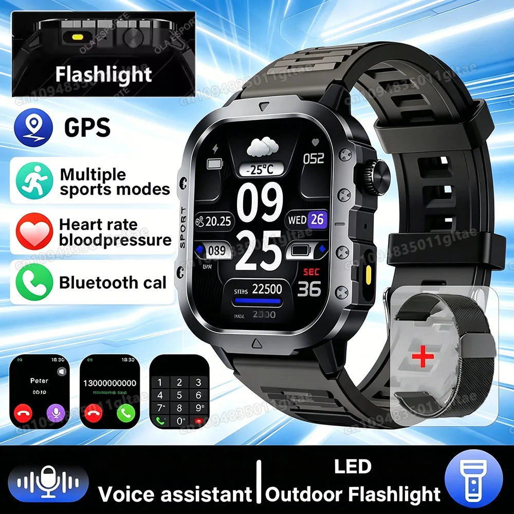Men's Rugged Smartwatch with GPS & Flashlight