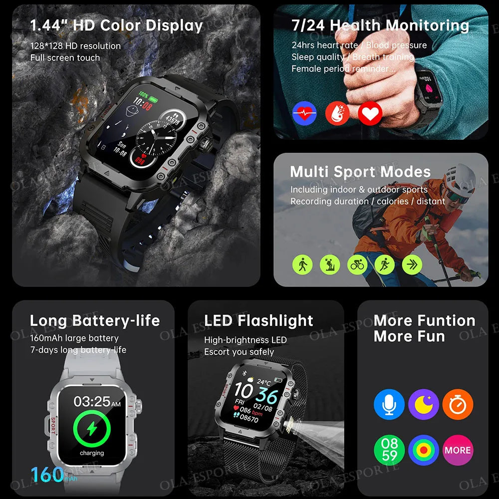 Men's Rugged Smartwatch with GPS & Flashlight