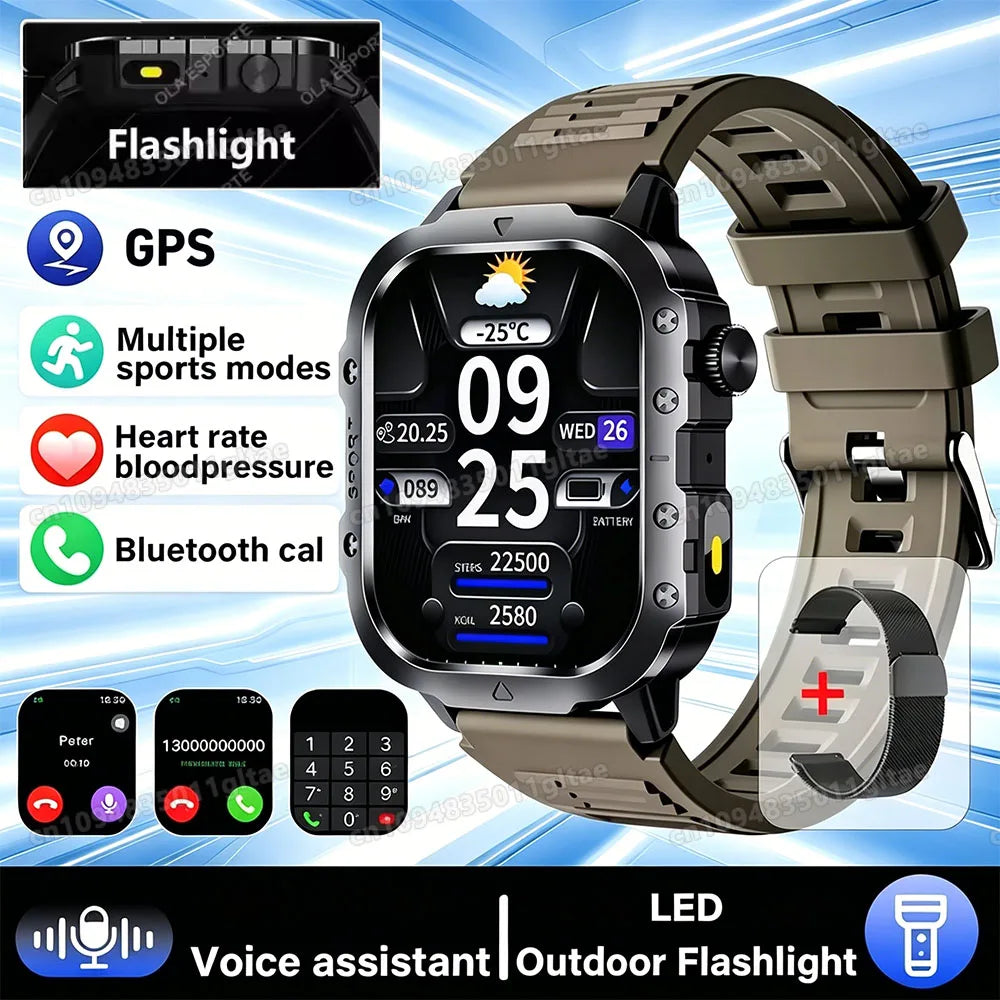 Men's Rugged Smartwatch with GPS & Flashlight