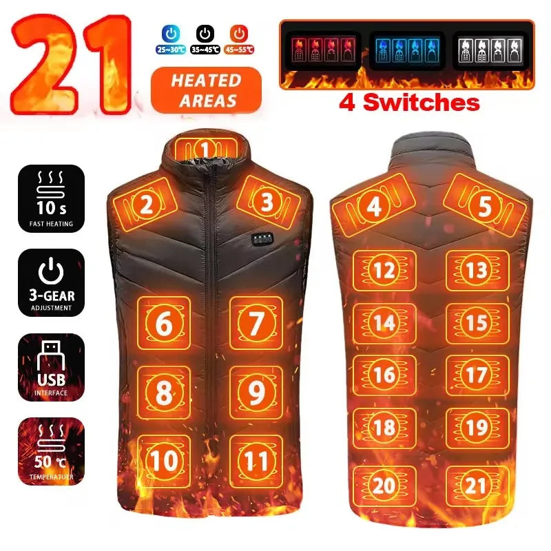 Unisex Electric Heated Vest with 21 Heating Zones