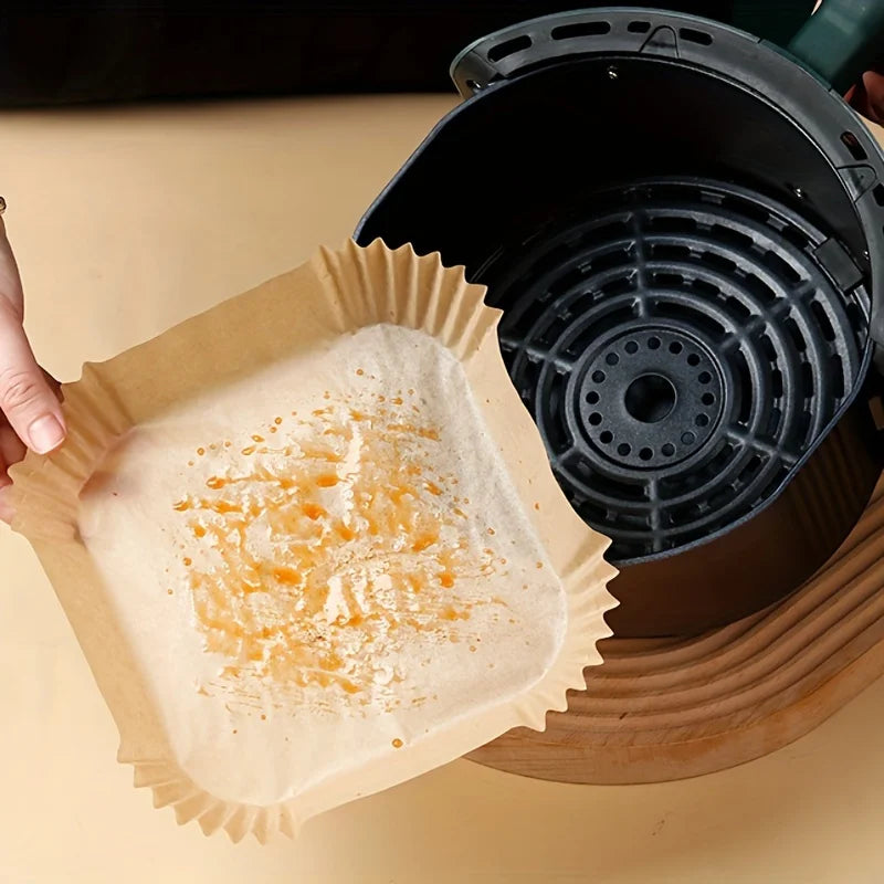 50 Pack Disposable Air Fryer Paper Liners – Non-Stick Baking Sheets