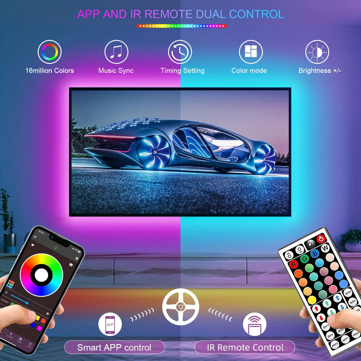RGB LED Strip Lights with Remote – Colour Changing Room Lighting