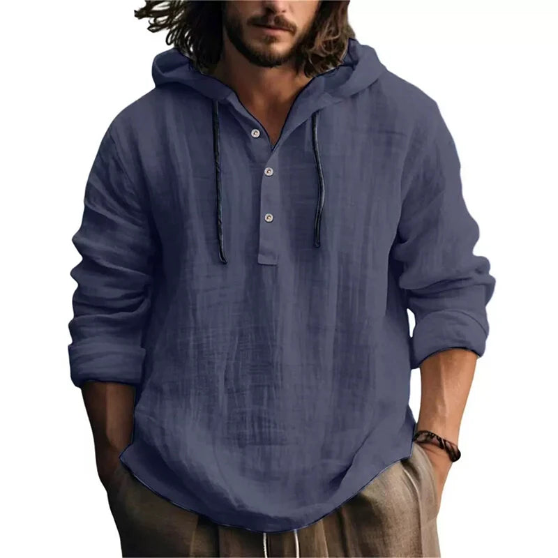 Men's Casual Cotton-Linen Long Sleeve Shirt
