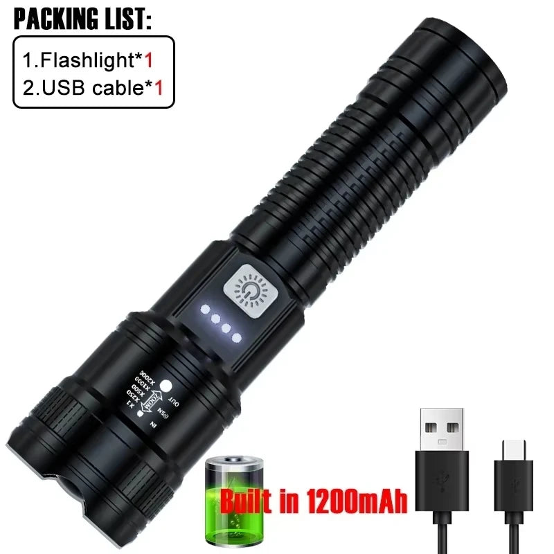 Rechargeable LED Tactical Flashlight with Display