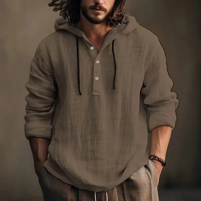 Men's Casual Cotton-Linen Long Sleeve Shirt