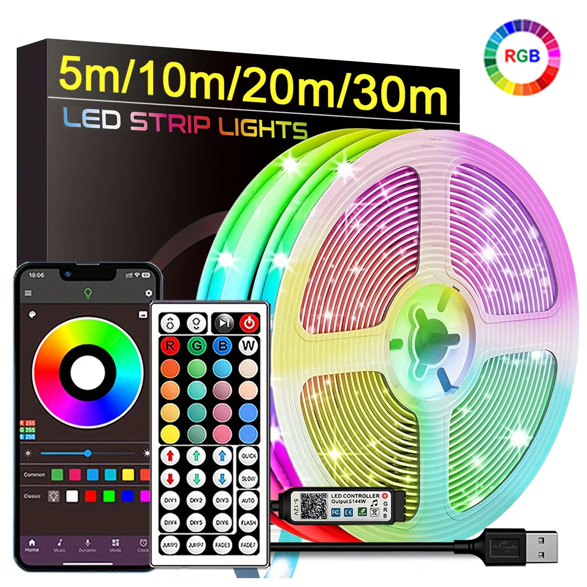 RGB LED Strip Lights with Remote – Colour Changing Room Lighting