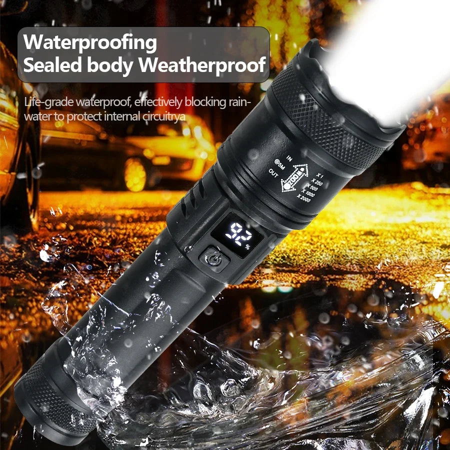 Rechargeable LED Tactical Flashlight with Display
