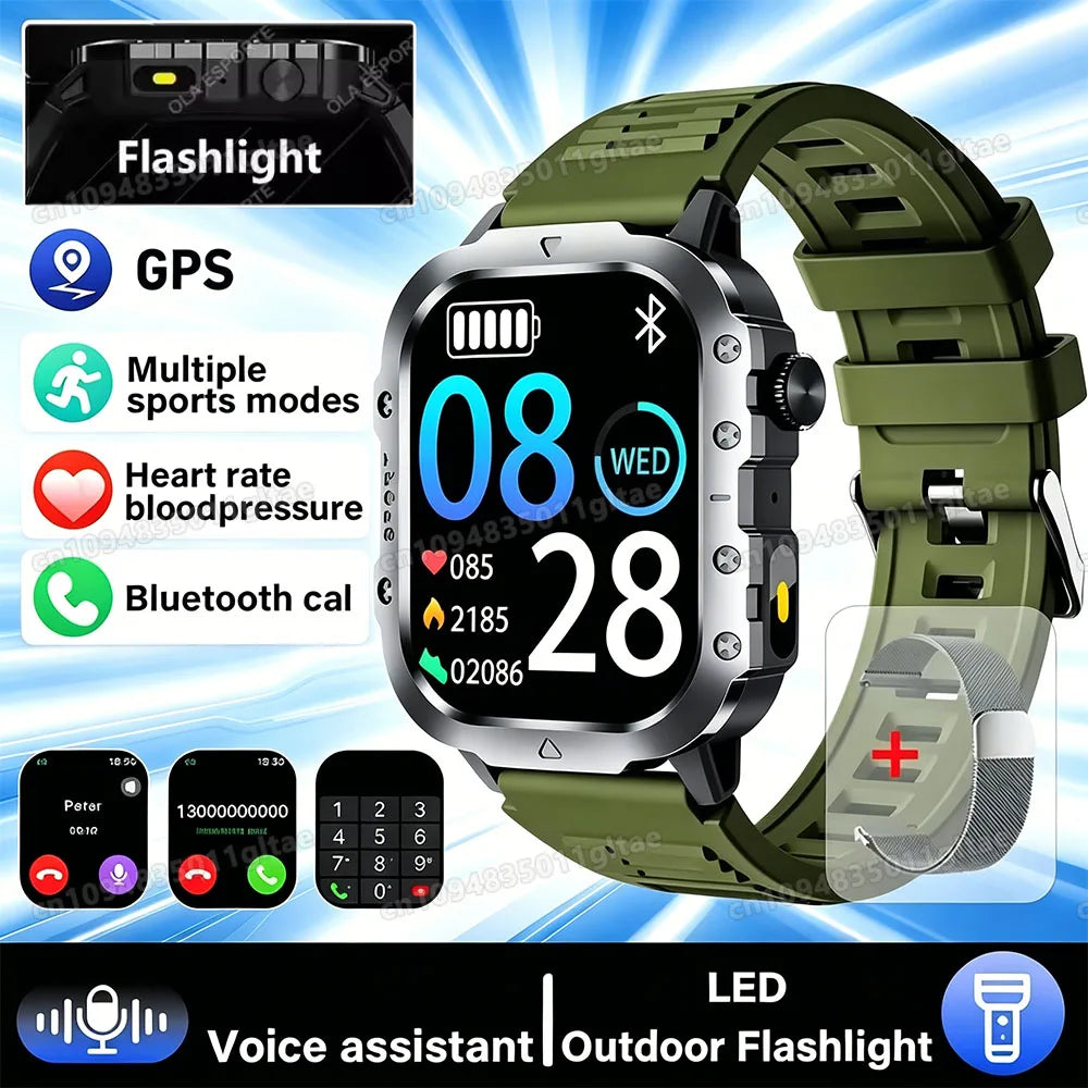 Men's Rugged Smartwatch with GPS & Flashlight