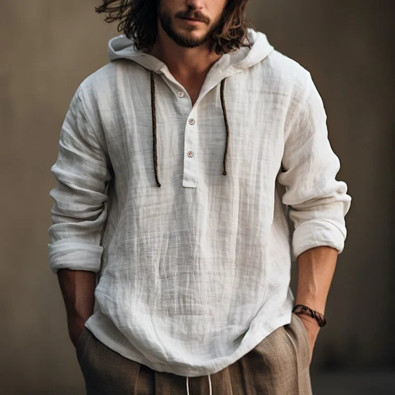 Men's Casual Cotton-Linen Long Sleeve Shirt
