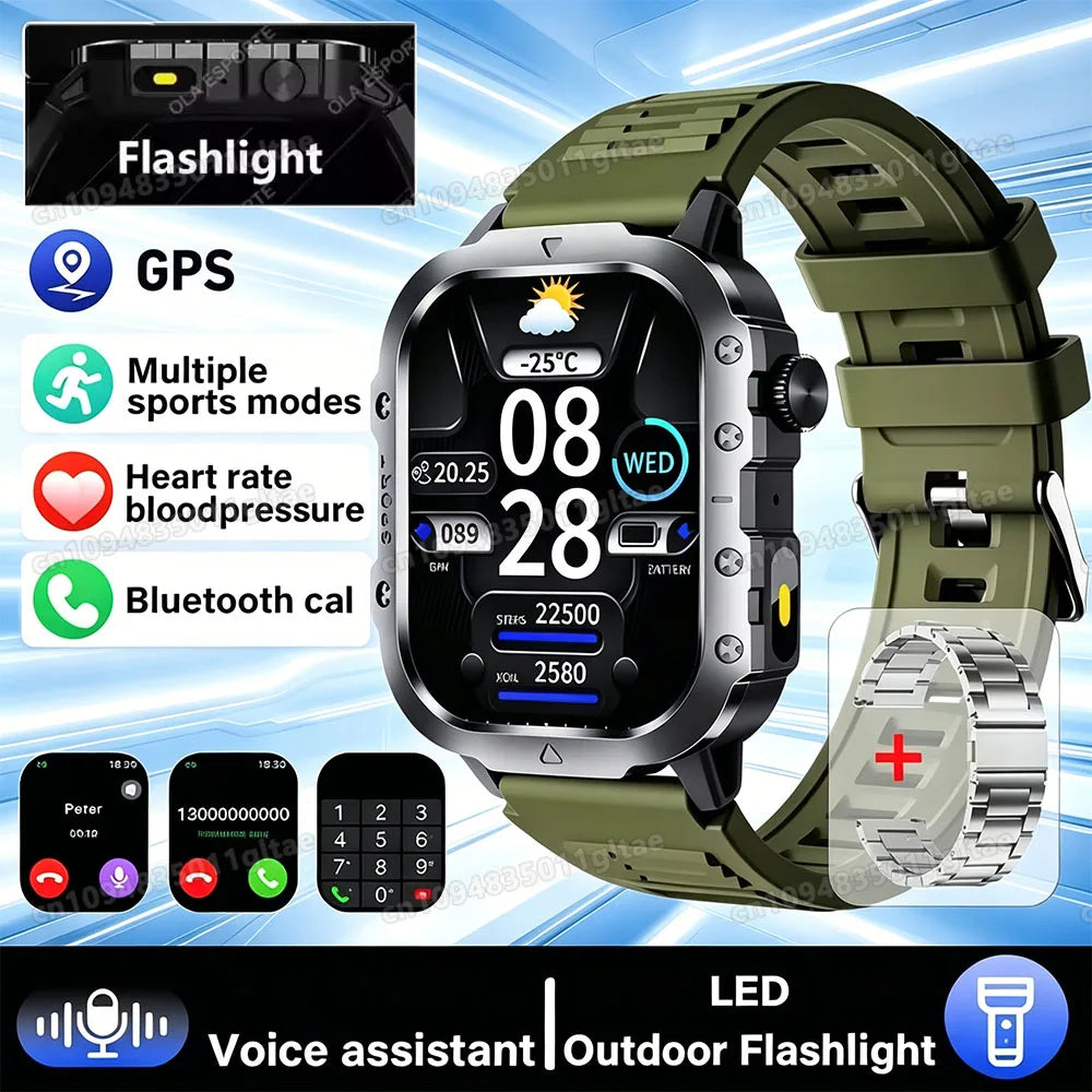 Men's Rugged Smartwatch with GPS & Flashlight
