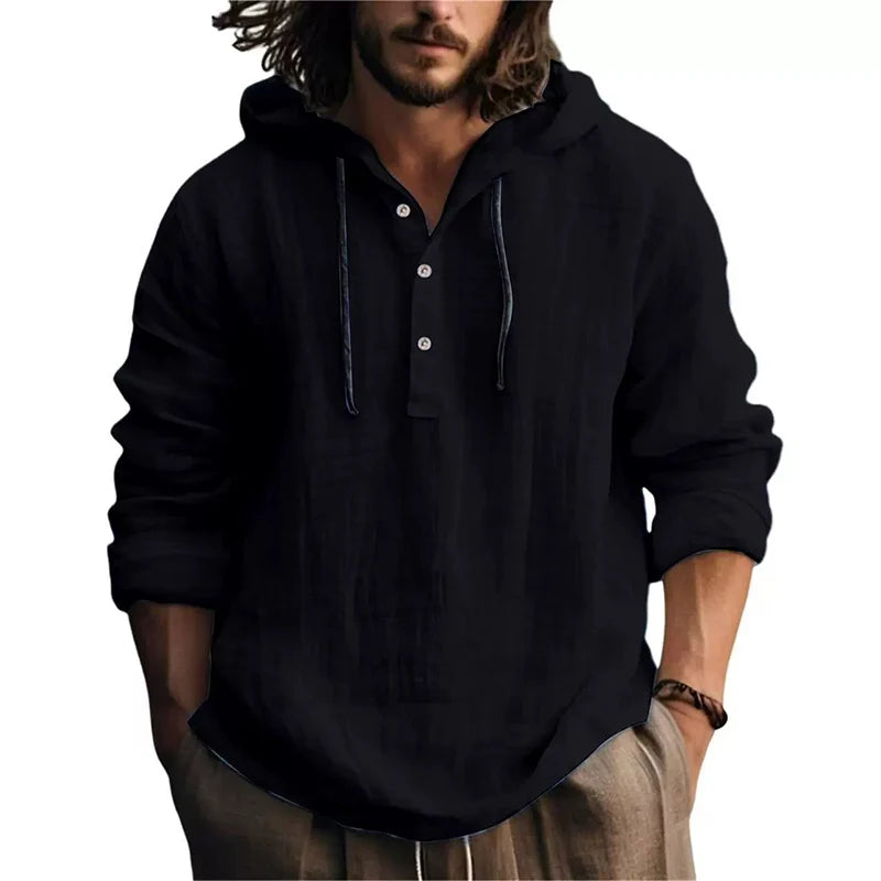Men's Casual Cotton-Linen Long Sleeve Shirt