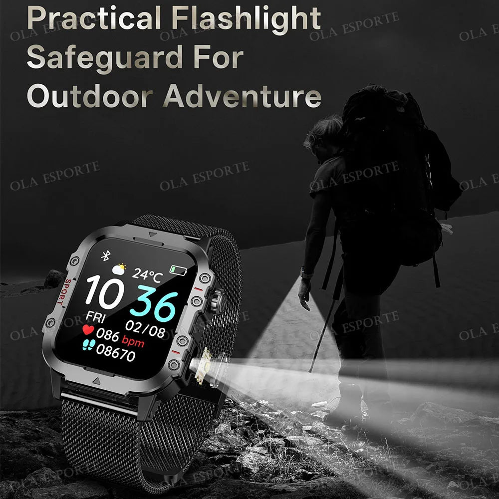 Men's Rugged Smartwatch with GPS & Flashlight