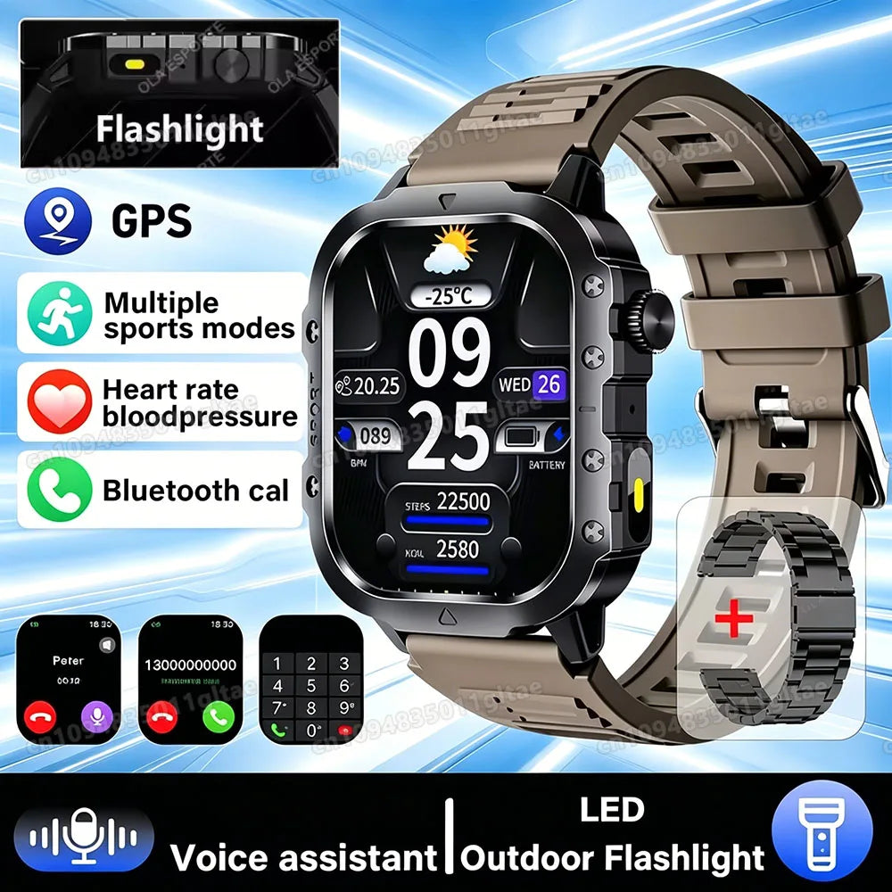 Men's Rugged Smartwatch with GPS & Flashlight
