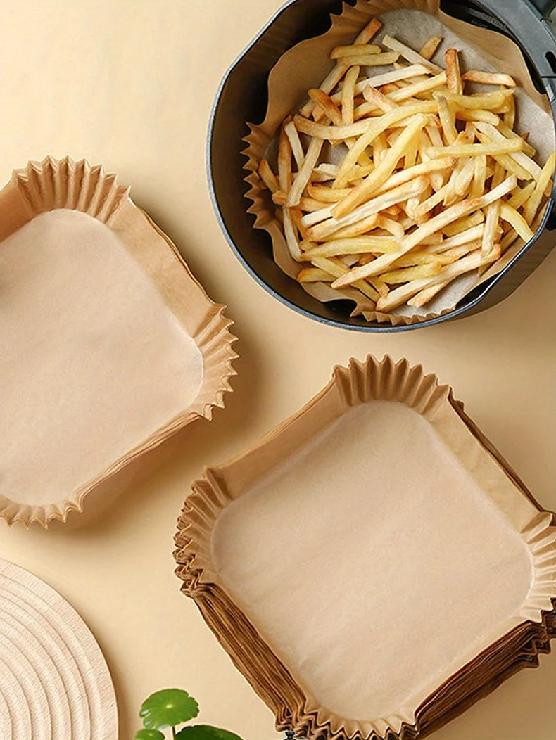 50 Pack Disposable Air Fryer Paper Liners – Non-Stick Baking Sheets