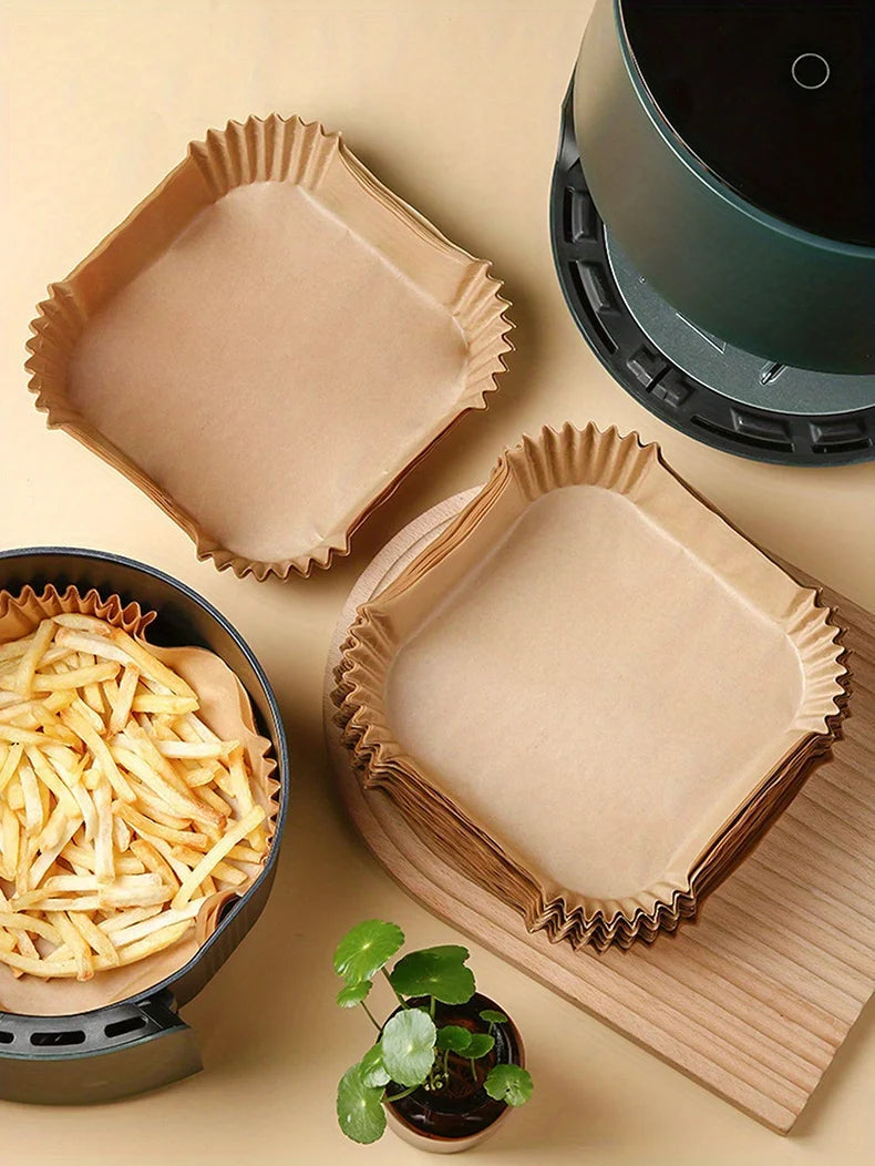50 Pack Disposable Air Fryer Paper Liners – Non-Stick Baking Sheets