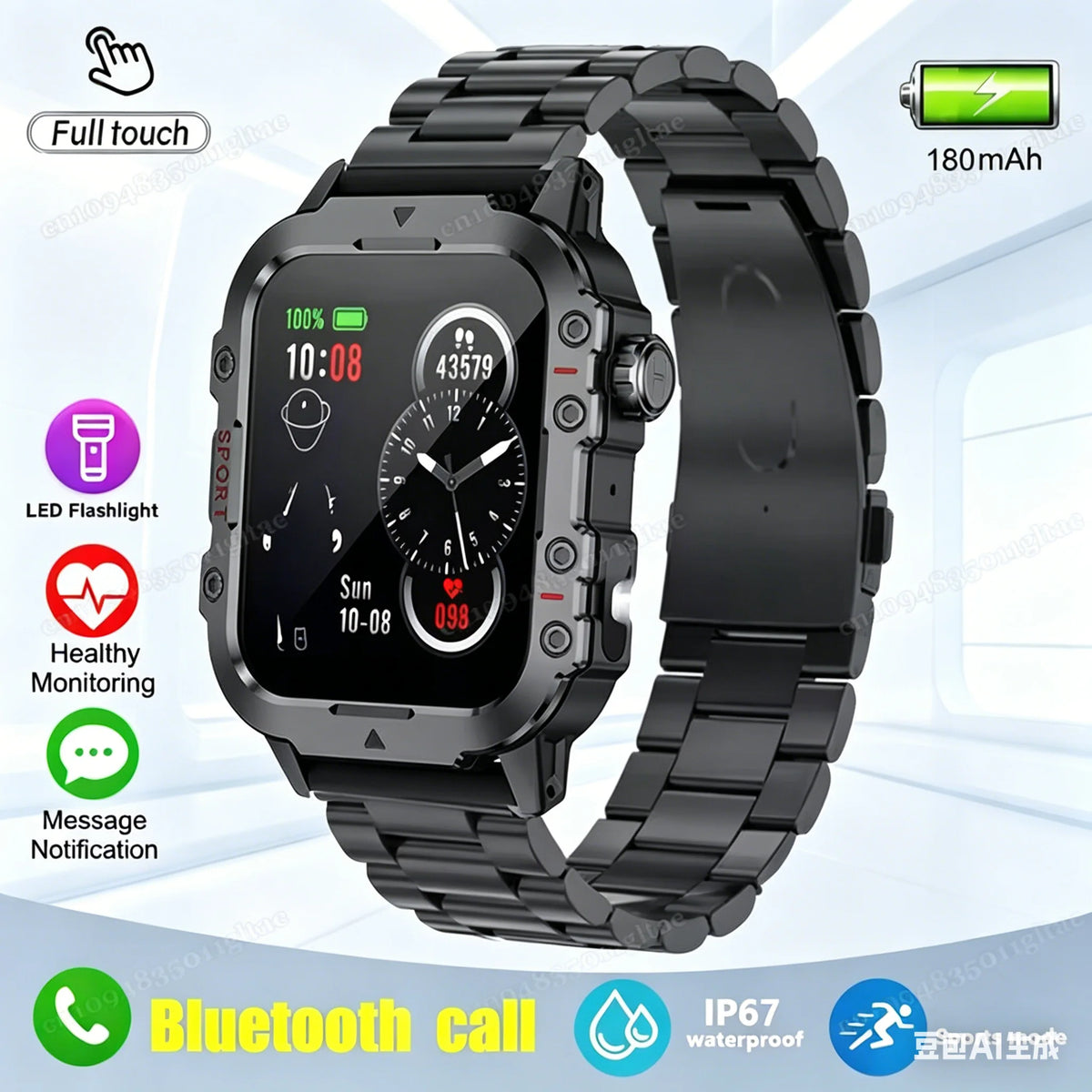 Men's Rugged Smartwatch with GPS & Flashlight