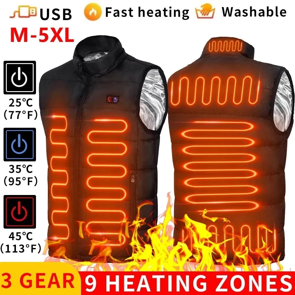 Unisex Electric Heated Vest with 9 Heating Zones