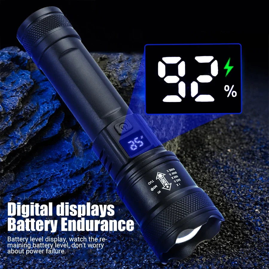Rechargeable LED Tactical Flashlight with Display