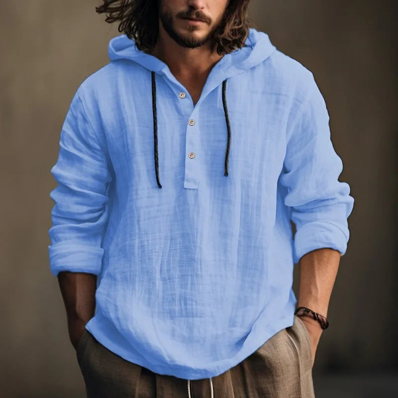 Men's Casual Cotton-Linen Long Sleeve Shirt