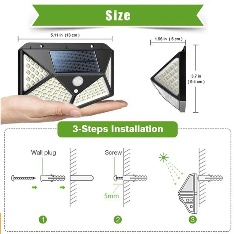 100 LED Solar Motion Sensor Lights – Outdoor Security Wall Lighting