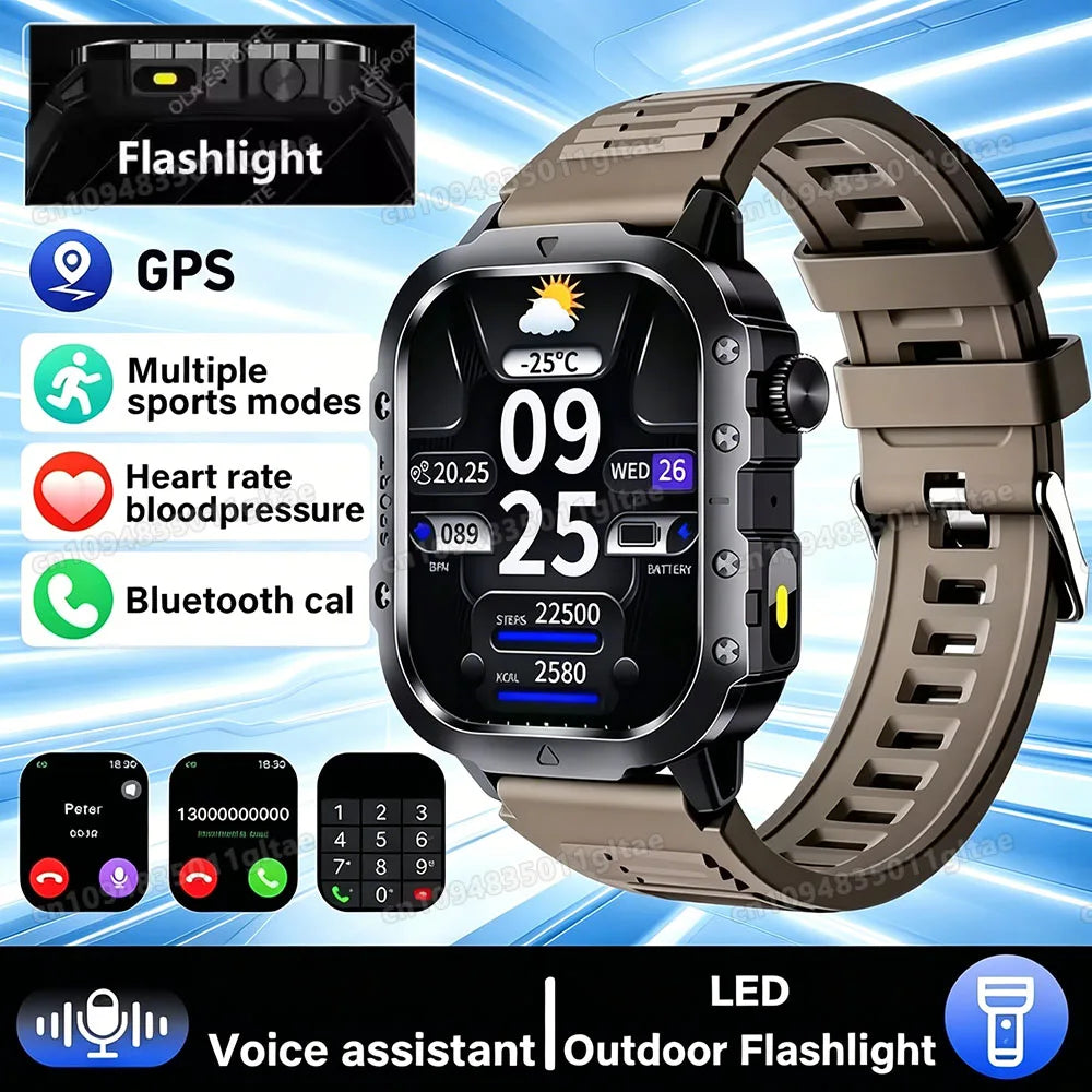 Men's Rugged Smartwatch with GPS & Flashlight