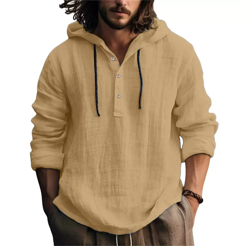 Men's Casual Cotton-Linen Long Sleeve Shirt