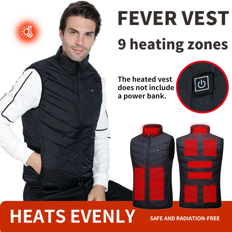 Unisex USB-Powered Heated Vest with 9 Heating Zones