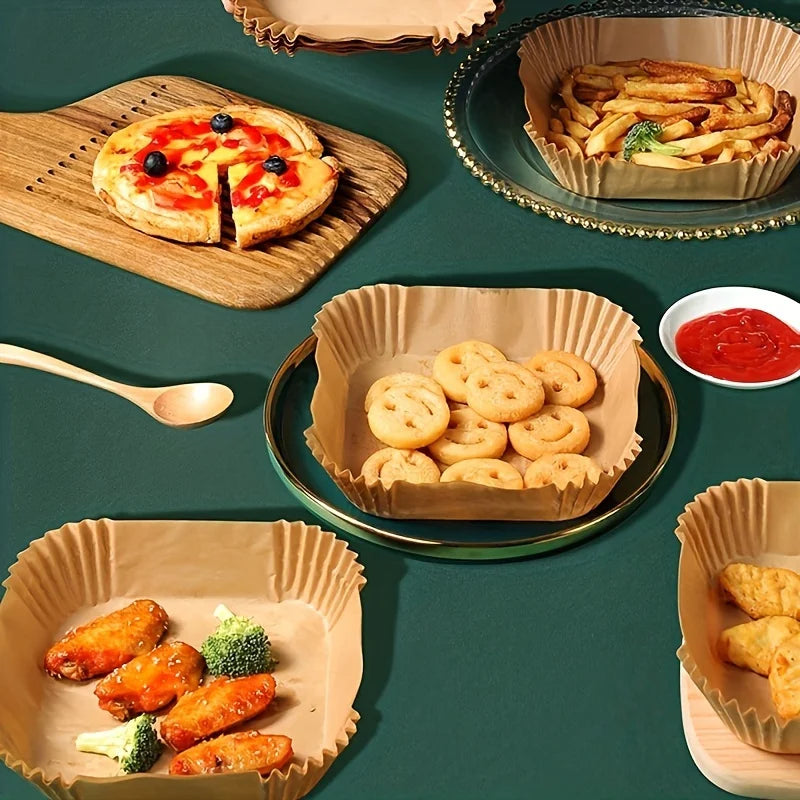 50 Pack Disposable Air Fryer Paper Liners – Non-Stick Baking Sheets