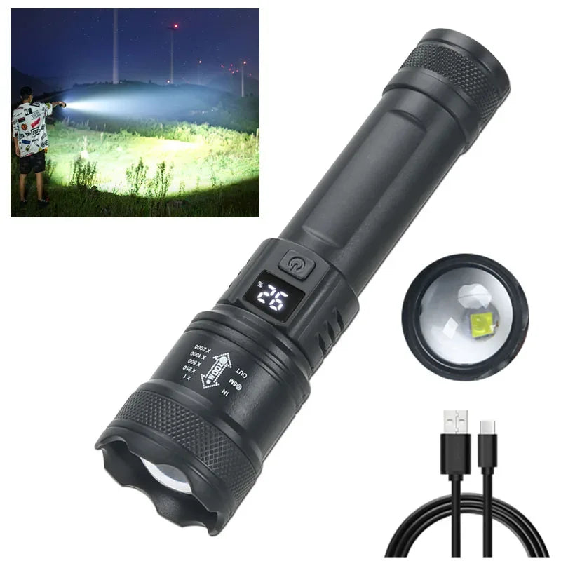 Rechargeable LED Tactical Flashlight with Display