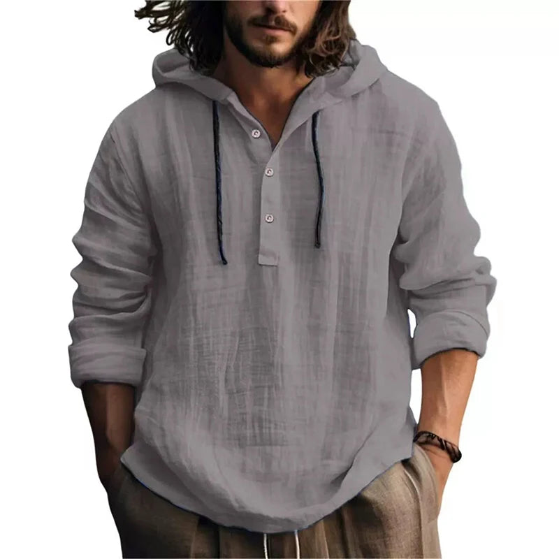 Men's Casual Cotton-Linen Long Sleeve Shirt