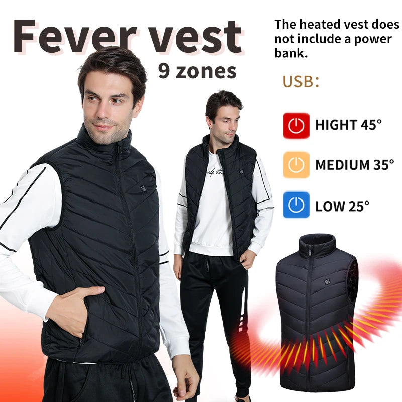 Unisex USB-Powered Heated Vest with 9 Heating Zones