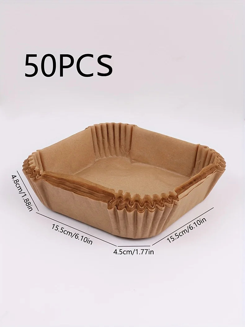 50 Pack Disposable Air Fryer Paper Liners – Non-Stick Baking Sheets